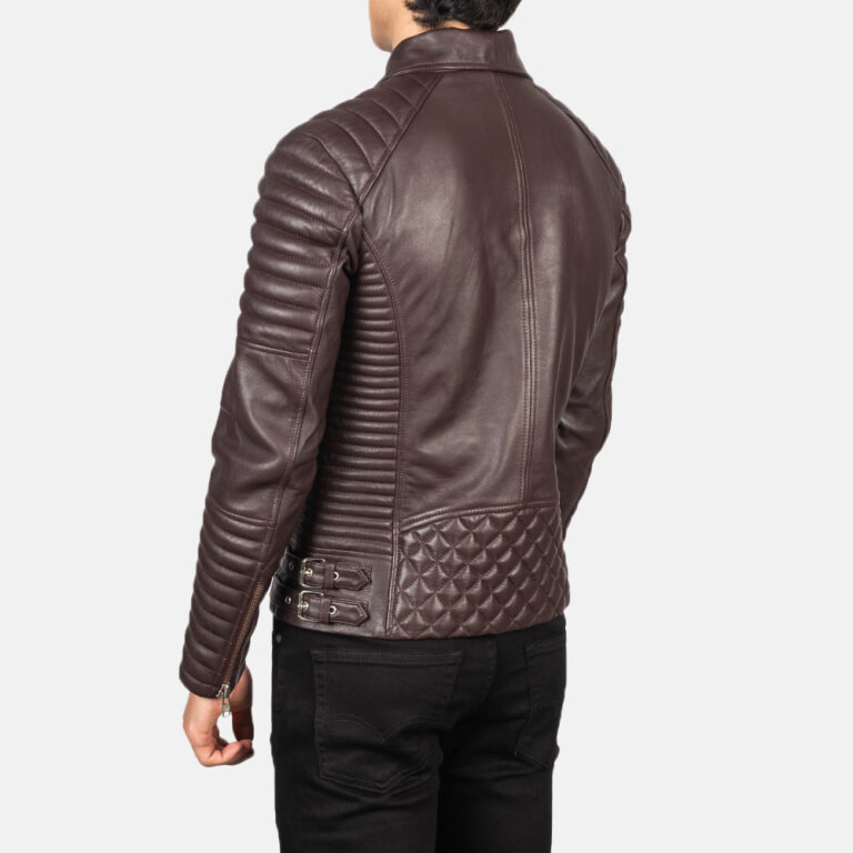 Mens Armand Maroon Leather Biker Jacket Tilted Back-8-1634127102042